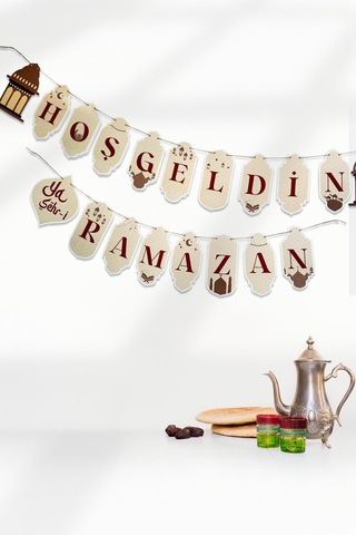Hoşgeldin Ya Şehr-i Ramazan Flama Duvar Süsü Ramazan Süsü Hasır İp İle Gönderilmektedir Karışık Renkli