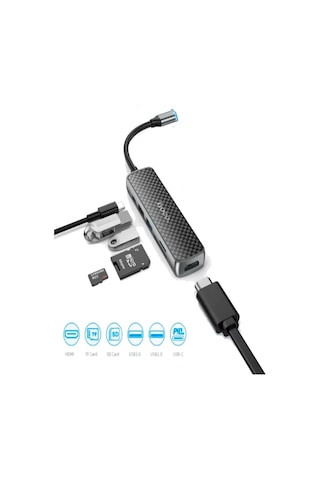 Qpen Hb24 6in1 Type-c Usb Sd Kart Hub Dönüştürücü