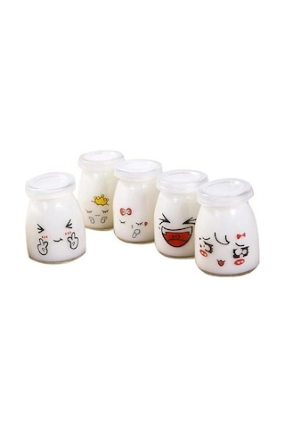 5 Adet 150 Ml Puding Fincan Cam Isıya Dayanıklı Yoğurt Kapları Jöle Kavanoz Yoğurt Karikatür Dıy Pişirme Süt Şişesi Rastgele Desen Şeker Ve Amp Krema Tencere 4 Izgara