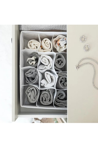 2 Adet 12 Bölmeli Çok Amaçlı Çekmece Düzenleyici Organizer Çorap-iç Çamaşırı Vb 31x25x12 Cm Gri-beyaz