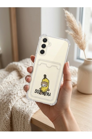 Hepsi Samsung Galaxy Uyumlu A36 Boş Yapma Muz Detaylı Kart Bölmeli Şeffaf Telefon Kılıfı Najmaddin Çok Renkli