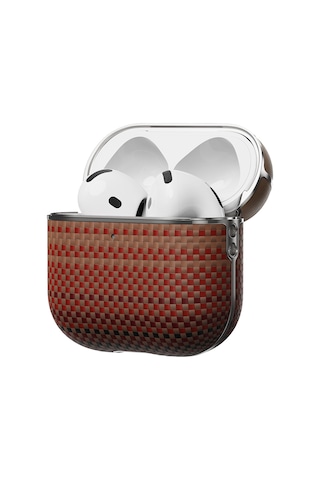 Apple Uyumlu AirPods 4 Kılıf Aramid Fiber Pitaka Tactile Woven Sunset-moonrise Serisi Sunset Kapak Kahverengi