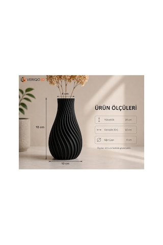Modern Dalgalı Dekoratif Vazo - Siyah Minimalist Salon Ve Ofis Vazosu Siyah Siyah
