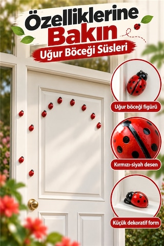 Mucit Home 50 Adet Uğur Böceği Mini Kapı Süsü Aile İsmine Özel Sayıda -çok Amaçlı Kullanım Kırmızı