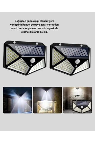 Solar Bahçe Lambası 100 Led Hareket Sensörlü Güneş Enerjili Aydın