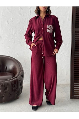 Topshow Bol Kesim Fitilli Pantolon Bordo