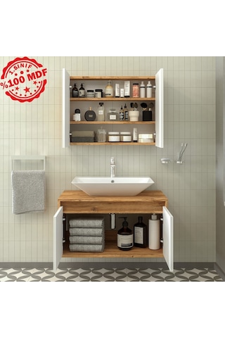 Banos Roomart Ayaksız 2 Kapaklı Lavabolu Ahşap-Mat Beyaz Mdf 8... Beyaz