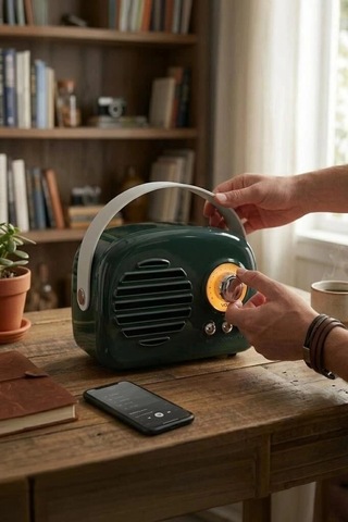 Delux Serisi Torima Bluetooth Hoparlör Nostaljik Radyo Kts-1682 Yeşil Ses Hediyelik Retro