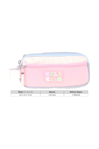 Calacilo Cloudy Pembe Mavi Renkli Kız Çocuk Üç Gözlü Kalem Çantası - Pembe - Mavi - C4088
