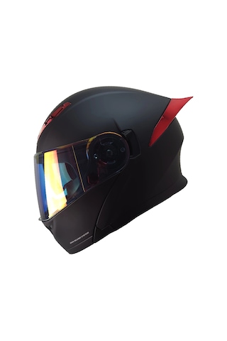 Fazer 965 Çene Açılır Kask Mat Siyah Kırmızı Camlı+güneş Vizörlü Mat Siyah-kırmızı