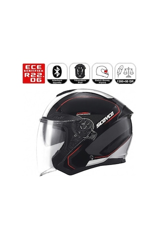 Of669 Shuttle Motosiklet Kaskı Güneş Vizörlü Yarım Açık Motorcu Kask Çok Renkli