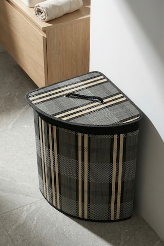Nordic Köşeli Bambu Sepet - 50 Cm Gri