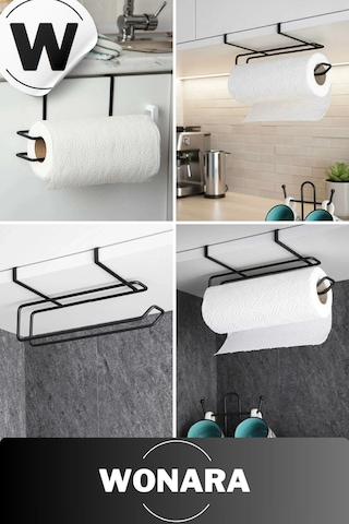 Dayanıklı İz Bırakmayan Kolay Takılan Mutfak Banyo Metal Siyah Dolap İçi Kağıt Havluluk Askı Siyah