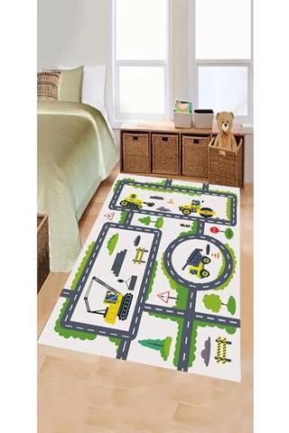 Kaymaz Tabanlı Yıkanabilir Çocuk Halısı İş Makineleri Kepce Çok Renkli