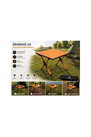 60x60x45 Cm Katlanır Kamp Ve Piknik Masası Hafif, Dayanıklı Ve Taşınabilir Ahşap