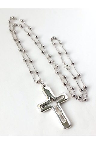 Top Zincirli Bombe Haç Silüet Tasarım Gümüş Erkek Kolye