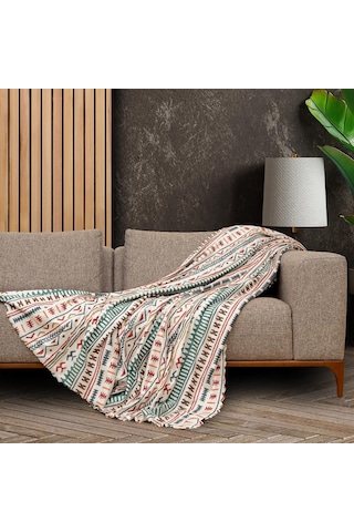 SoftMicro Etnik Desenli Boho Turkuaz Koltuk Örtüsü Kanepe Örtüsü 180 x 220 CM