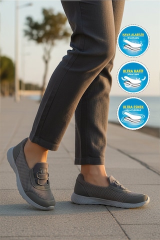 Walkway Füme Fileli Hafif Esnek Kolay Giyilebilir Kadın Casual Ayakkabı 575 G