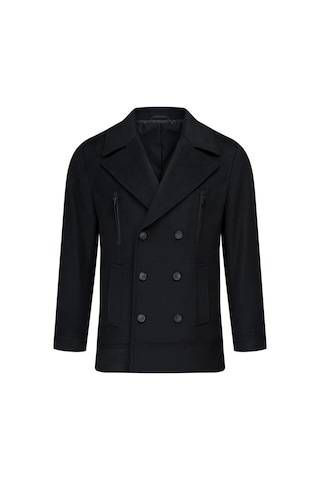 Hatemoğlu Siyah Slim Fit Kruvaze Yünlü Kaşe Kaban