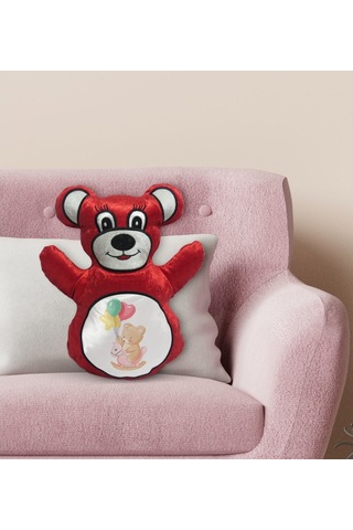 Bk Gift Tatlı Ayıcık Tasarımlı Kırmızı Ayıcık Yastık-2
