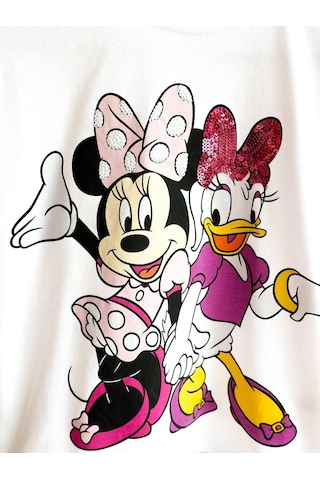 Kız Çocuk Mickey Modelli Pamuk Tişört Beyaz