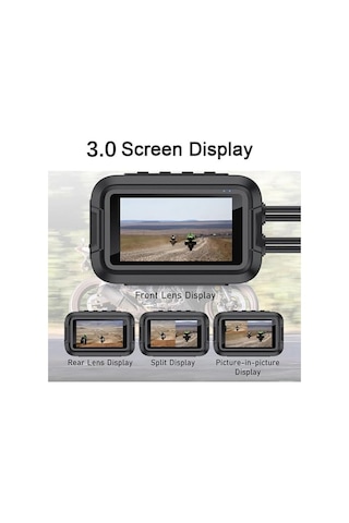 Çift Ön Arka Motosiklet Kamerası Full Hd 1080p, 150 Geniş Açı Lens, 3.0 Ips Ekran, Wifi Destekli Dvr Kayıt, G-sensör, Uzaktan Kumanda, 128gb Tf Kart Destekli, Dc 5 24v Güç Girişi V9