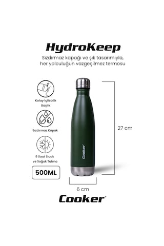 Cooker Hydrokeep 500 Ml Paslanmaz Çelik Şişe Termos Ckr2071 Haki