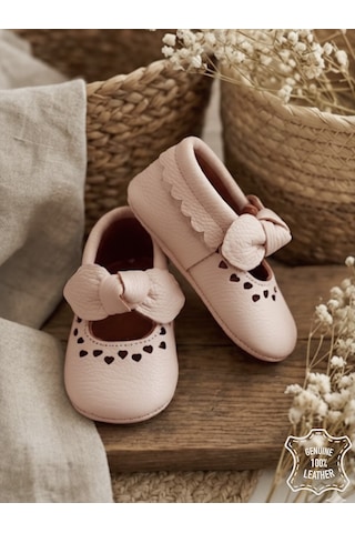 Denokids Kız Bebek Patik Hakiki Deri Pembe Yumuşak Taban Ayakkabı 17-21 Numara Renkli