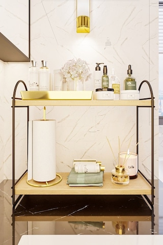 Bino Mutfak Rafı Masaüstü Düzenleyici 2 Katlı Raf Oval Raf Altın