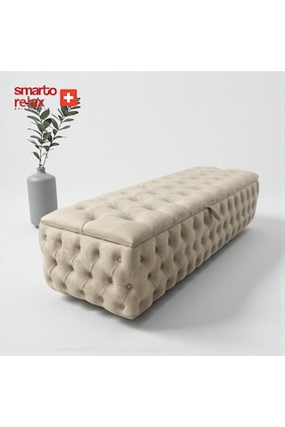 Smarto Relax Swiss Style Saas-fee Sandıklı Baby Face Puf, Kapitoneli Sandıklı, 100x45x45 Cm, Babyface Kaplama Dekoratif Puf Bej