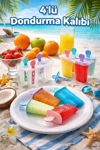 4 Lü Dondurma Kalıbı Bpa Free Sağlıklı Ev Yapımı Dondurma Kalıbı Pratik Popsicle Seti Çok Renkli
