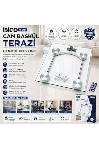 İbico İ11-025 Cam Banyo Baskül Terazi Tartı 30x30cm 180kg/0.1g Kare Pilli Dijital Lcd Ekran Diğer