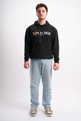 We&me Oversize Geniş Kalıp Baskılı Kapüşonlu Erkek Sweatshirt Turuncu