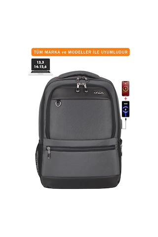 14"-15,6" İnç Körüklü Gri Laptop Sırt Çantası Unisex Su Geçirmez Kumaş Gri