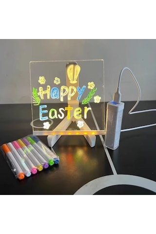 Buffer Led Işıklı Kendiliğinden Renkli Fosforlu Kalemli Kare Yazı Panosu 20x20 Cm Şeffaf
