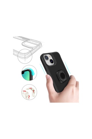 Apple Uyumlu iPhone 13 Kilif Yüzüklü Karbon Fiber Tasarim Manyetik Silik 558172180