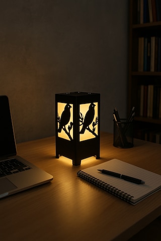 Kuş Figürlü Kablolu Metal Gece Lambası Doğa Temalı Dekoratif Led Masa Lambası Kuş