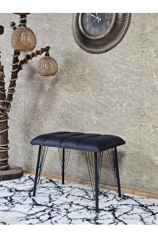 Zafir Metal Siyah Tel Ayaklı 60 Cm Puf Bench - Puf - Bench - Oturak - Mutfak Oturağı - Antre Oturağı Füme