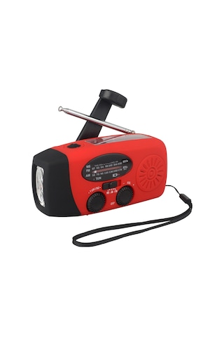 Dofolink Kırmızı Avrupa Versiyonu Güneş Enerjili El Çevirerek Şarj Edilebilir Acil Radyo - Am/fm/noaa Alıcı Ve 3 Led Fener
