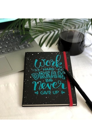 Dream Big Mottolu Sert Karton Kapaklı Çizgisiz Defter Zamansız Ajanda Siyah