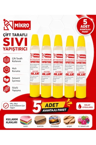 Mikro Çift Taraflı Sıvı Yapıştırıcı 5 Adet Güçlü Yapışma Hızlı Kuruyan Kağıt Karton Ahşap Tutkalı