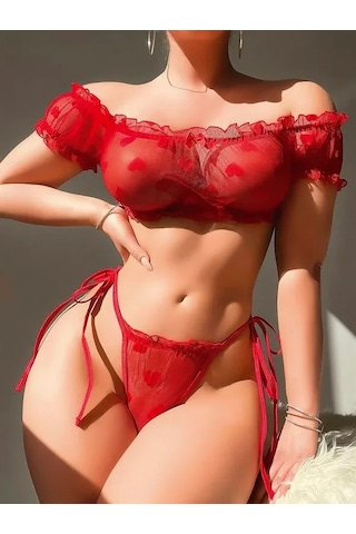 Ang Butik Kadın Kırmızı Sütyen Külot Takım