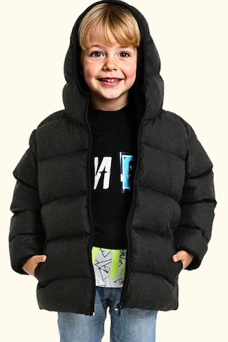 Erkek Çocuk Polarlı Kapüşonlu Su Geçirmez Rüzgara Dayanıklı Şişme Kışlık Mont Siyah