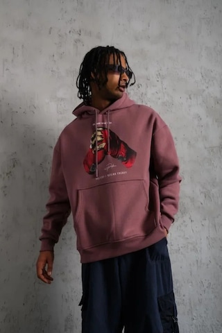 Veraura Lifestyle Erkek Eldiven Baskılı Kapüşonlu Sweat - Gül Kurusu Gülkurusu