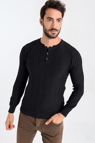 Heyss Antrasit Renkli Düğmeli Bisiklet Yaka Erkek Triko Kazak Antrasit