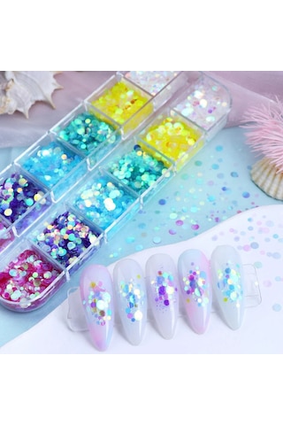 Holografik Yuvarlak Tırnak Süsleme Folyo Pulları Renkli Nail Art