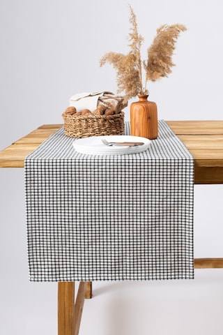 Wellstil Doku Keten Piti Kareli Runner Piknik Örtüsü 40 x 150 Siyah