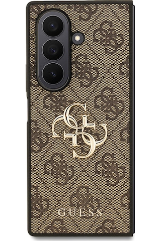 Galaxy Z Fold 7 Uyumlu Kılıf Guess Lisanslı Pu Deri Büyük Metal Logo Dizaynlı Kapak Kahverengi