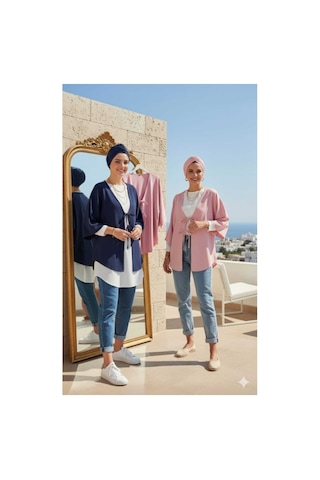 Unika Boutique Önü Baglamalı Kimono 2 Li Pembe Lacivert Blackbonds Lacivert2