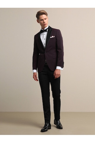 Kip Bordo Slim Fit Şal Yaka Dokuma Smokin Takım Elbise Çok Renkli